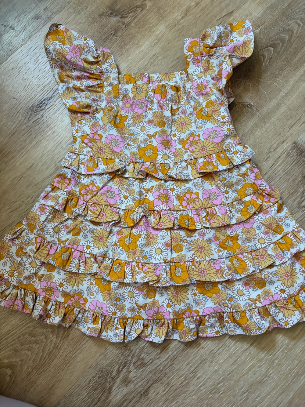 Jessica Simpson Pink and Yellow Daisy Print Baby Dress